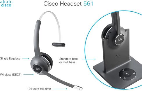 Cisco Headset 561, Wireless Single On- Ear DECT Headset with Multi-Source Base for US & Canada, Charcoal, (CP-HS-WL-561-M-US=) (Renewed) in Saudi Arabia
