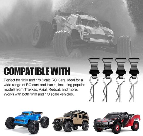 4-Pack Universal RC Body Clips with Tabs, Metal Handled Clips for 1/12 1/10 1/8 RC Cars and Trucks, Heavy Duty Body Mounting Clips Shell Replacement (Black) in Kuwait