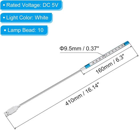 Generic USB Task Lamps, Blue Laptop Lamp, 10 LED Lights, Flexible Geeseneck, Eye Protection, DC 5V, 160 x 9.5mm, 410mm Total Length in Saudi Arabia