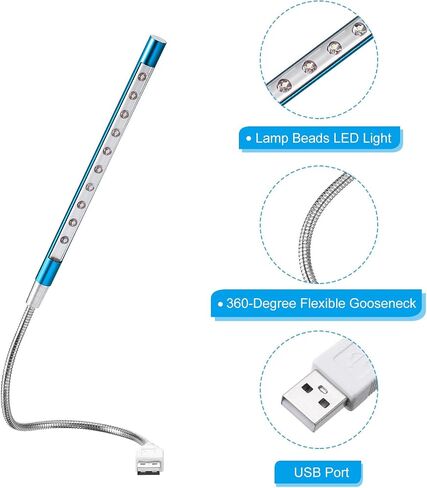 Generic USB Task Lamps, Blue Laptop Lamp, 10 LED Lights, Flexible Geeseneck, Eye Protection, DC 5V, 160 x 9.5mm, 410mm Total Length in Saudi Arabia