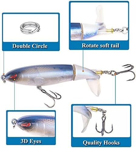 Whopper Popper Topwater Floating Fishing Fishing Tail Tail for Bass - 10 Color و 3 Size in Saudi Arabia