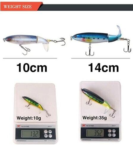 Whopper Popper Topwater Floating Fishing Fishing Tail Tail for Bass - 10 Color و 3 Size in Saudi Arabia
