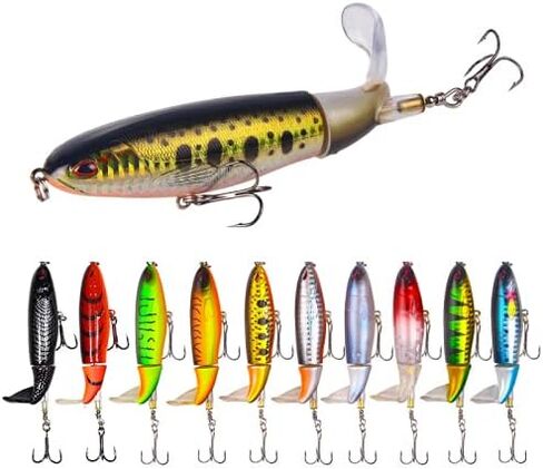 Whopper Popper Topwater Floating Fishing Fishing Tail Tail for Bass - 10 Color و 3 Size in Saudi Arabia