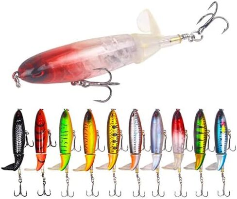 Whopper Popper Topwater Floating Fishing Fishing Tail Tail for Bass - 10 Color و 3 Size in Saudi Arabia