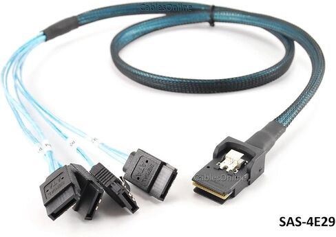CablesOnline 29in Internal (SFF-8087) Mini SAS Male w/Latch to 4X SATA 7-Pin Female Cable (SAS-4E29) in Saudi Arabia