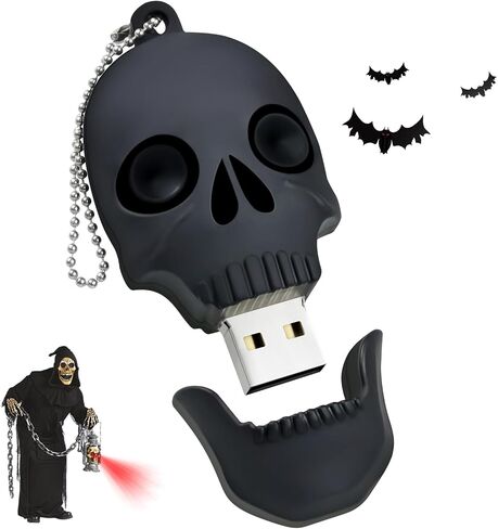 Halloween USB Flash Drive 32GB - Skull Shape with Beaded Chain USB 2.0 Memory Stick, 40MB/s Speed FAT32 Format, Gift Box for Horror Cosplay/Party Accessories (Black) in Saudi Arabia