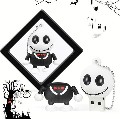 Halloween USB Flash Drive 32GB - Skull Shape with Beaded Chain USB 2.0 Memory Stick, 40MB/s Speed FAT32 Format, Gift Box for Horror Cosplay/Party Accessories (Black) in Saudi Arabia