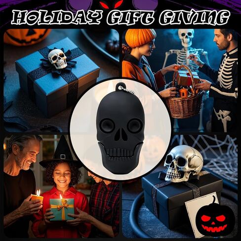 Halloween USB Flash Drive 32GB - Skull Shape with Beaded Chain USB 2.0 Memory Stick, 40MB/s Speed FAT32 Format, Gift Box for Horror Cosplay/Party Accessories (Black) in Saudi Arabia