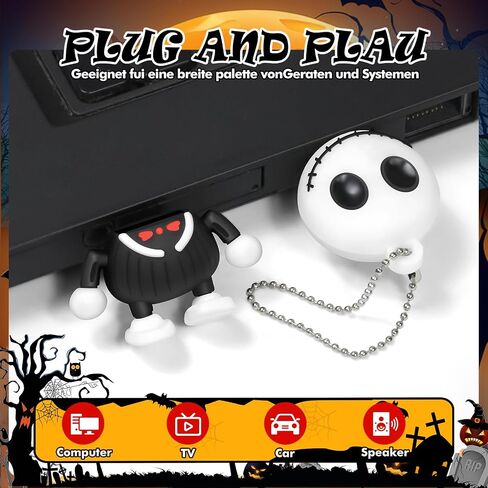 Halloween USB Flash Drive 32GB - Skull Shape with Beaded Chain USB 2.0 Memory Stick, 40MB/s Speed FAT32 Format, Gift Box for Horror Cosplay/Party Accessories (Black) in Saudi Arabia