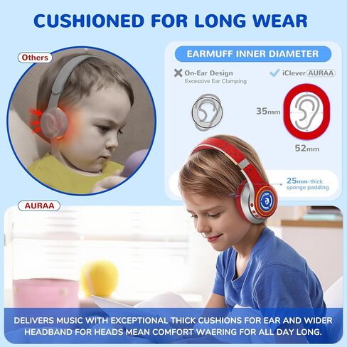 iClever Auraa Active Noise Cancelling Headphones for Kids, LED Light Up, Bluetooth 6.0, Safe Volume 80dBA, 47H Play Time,Fast Charging,Kids Headphones Wireless with Mic AUX Cord for Travel iPad,Purple in Kuwait