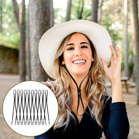 Hat Strap 10PCS, Adjustable with Clips Windproof Elastic Cap Anti Loss Chin Cord Removable Chin Strap Hat for Outdoor Activities Golfing Fishing Boating Anti-Lost and Anti-Wind (Black) in Saudi Arabia