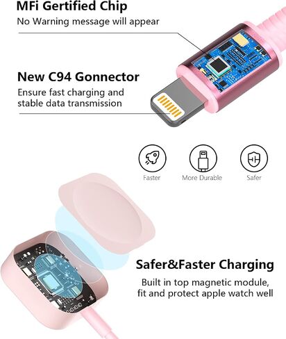 شاحن Apple Watch القابل للسحب الوردي لأجهزة متعددة ، 3 في 1 USB iPhone iPhatch Charger Cord Cable Multi Charging Cable لـ Apple Watch 10/9/8/Ultra 2 ، iPhone 16/15/14 ، Galaxy in Kuwait