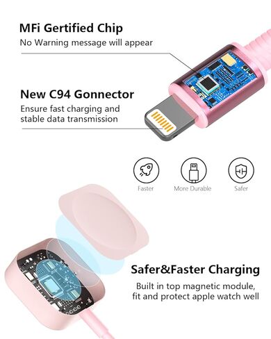 شاحن Apple Watch القابل للسحب الوردي لأجهزة متعددة ، 3 في 1 USB iPhone iPhatch Charger Cord Cable Multi Charging Cable لـ Apple Watch 10/9/8/Ultra 2 ، iPhone 16/15/14 ، Galaxy in Kuwait