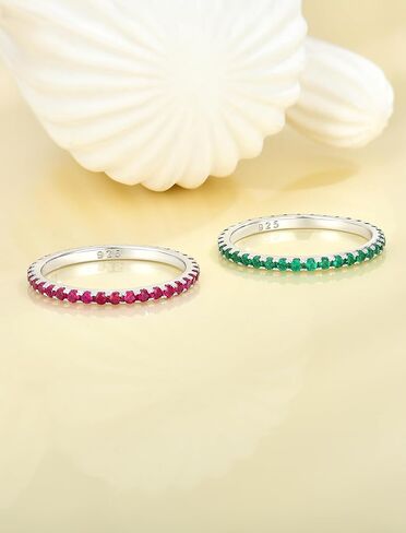 YL خاتم قابل للتكديس 925 فضة مكدسة خواتم 1.5 ملم جوهرة الميلاد الخلود للنساء in Kuwait