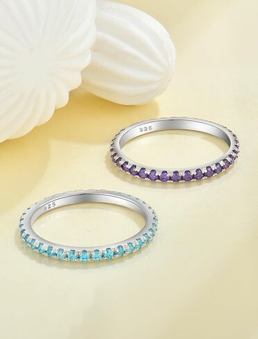 YL خاتم قابل للتكديس 925 فضة مكدسة خواتم 1.5 ملم جوهرة الميلاد الخلود للنساء in Kuwait