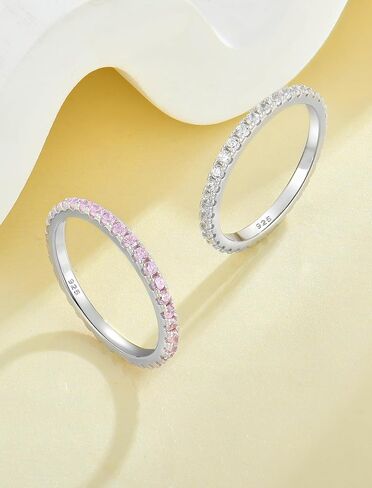 YL خاتم قابل للتكديس 925 فضة مكدسة خواتم 1.5 ملم جوهرة الميلاد الخلود للنساء in Kuwait