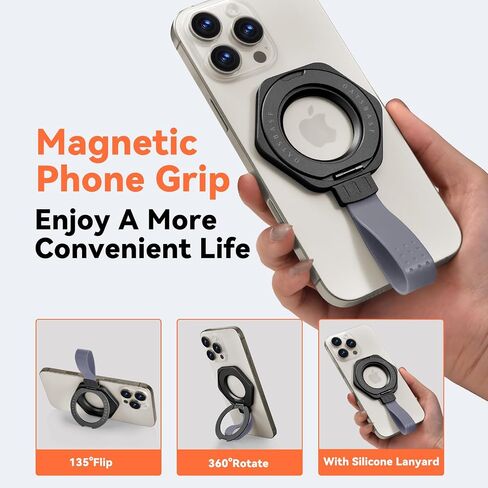 Magnetic Cell Phone Ring Holder, Metal Phone Grip for Magsafe, 360 Degree Rotation Finger Ring Stand, Cell Phone Kickstand for iPhone 16/15/14/13/12/Smartphones (Black) in Kuwait