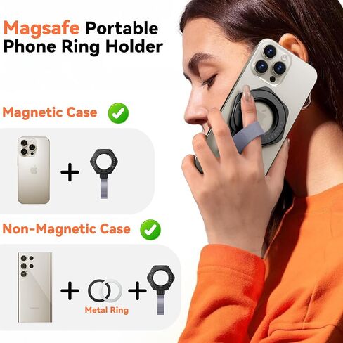 Magnetic Cell Phone Ring Holder, Metal Phone Grip for Magsafe, 360 Degree Rotation Finger Ring Stand, Cell Phone Kickstand for iPhone 16/15/14/13/12/Smartphones (Black) in Kuwait