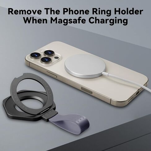 Magnetic Cell Phone Ring Holder, Metal Phone Grip for Magsafe, 360 Degree Rotation Finger Ring Stand, Cell Phone Kickstand for iPhone 16/15/14/13/12/Smartphones (Black) in Kuwait
