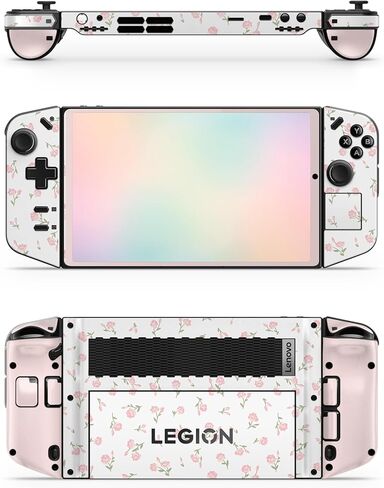 ZOOMHITSKINS Gaming Skin Compatible with Lenovo Legion Skin, White Pink Cute Ribbon Rose Elegant Vintage, 3M Vinyl Decal Sticker Wrap, Made in The USA in Kuwait