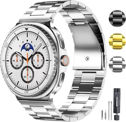 Compatible for Samsung Galaxy Watch 8 40mm 44mm/Galaxy 8 Classic 46mm Bands,No Gap One Click Rugged Stainless Steel Replacement Strap Metal Bands for Men Women in Kuwait