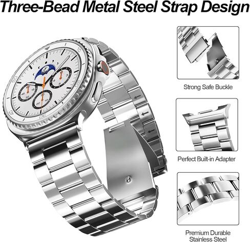 Compatible for Samsung Galaxy Watch 8 40mm 44mm/Galaxy 8 Classic 46mm Bands,No Gap One Click Rugged Stainless Steel Replacement Strap Metal Bands for Men Women in Kuwait