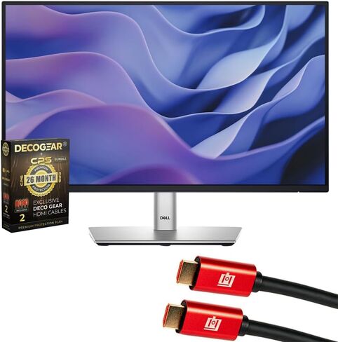 Dell P2225H 22 "Full HD 100Hz 16: 9 1MS IPS Monitor ، حزمة أسود وفضي مع Deco Gear 2x 6ft 4K HDMI 2.0 Cable & Deco Gear CPS الحصرية 26 شهرًا (Beach-CPS-26M250) in Saudi Arabia