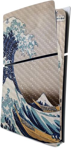 MightySkins Carbon Fiber Skin for PS5 Playstation 5 Slim Digital Edition Console Only - Great Wave of Kanagawa Protective, Durable Textured Carbon Fiber Finish Easy to Apply Made in The USA in Saudi Arabia