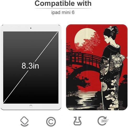 قضية Geisha Moon اليابانية مع حامل القلم Trifold Slim خفيف الوزن متوافق مع iPad Mini 4/5/6 Mini4/5 （7.9in） in Kuwait