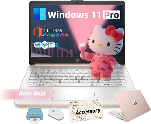 HP 2025 كمبيوتر محمول 14 بوصة - Windows 11 Pro | منظمة العفو الدولية بزاوية | 11 ساعة الخليط والشحن السريع | 14 بوصة HD | N150 | 1 سنة Microsoft Office 365 | 16 جيجا بايت ذاكرة الوصول العشوائي ، 128GB UFS | الذهب الوردي in Kuwait