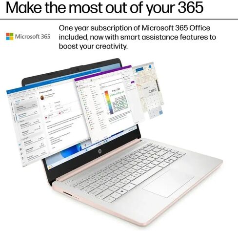 HP 2025 كمبيوتر محمول 14 بوصة - Windows 11 Pro | منظمة العفو الدولية بزاوية | 11 ساعة الخليط والشحن السريع | 14 بوصة HD | N150 | 1 سنة Microsoft Office 365 | 16 جيجا بايت ذاكرة الوصول العشوائي ، 128GB UFS | الذهب الوردي in Kuwait