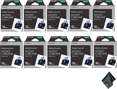 FUJIFILM INSTAX Square Monochrome Instant Film (Pack of 10) (100 Exposures) Bundle with Microfiber Cleaning Cloth in Saudi Arabia