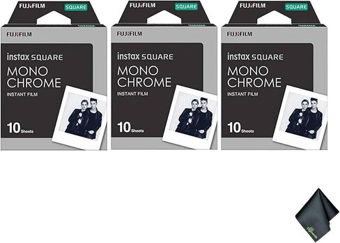 FUJIFILM INSTAX Square Monochrome Instant Film (Pack of 3) (30 Exposures) Bundle with Microfiber Cleaning Cloth in Saudi Arabia