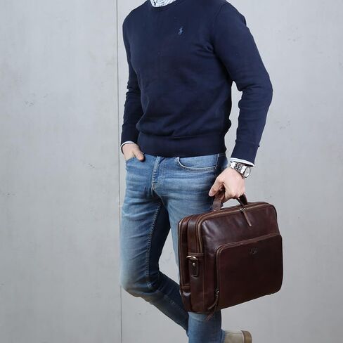 حقيبة كمبيوتر محمول من الجلد SID & VAIN SIMON XL حقيبة كمبيوتر محمولة مقاس 15 بوصة باللون البني in Kuwait