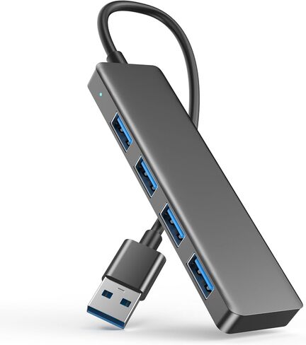 USB 3.0 Hub, 4 Port USB Hub Splitter, Portable USB Adapter Mini Multiport Expander for Laptop, Xbox, Flash Drive, HDD, Console, Printer, Camera, Keyboard, Mouse, Black in Saudi Arabia