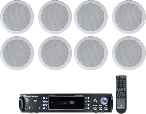 حزمة AudioSavings: (1) RV RPA60BT V2 1000 وات 2-CH USB Bluetooth Karaoke Bundle مع (4) 2 RV HC55-16 White 5.25 "300 واط أبيض مكبرات صوت للمطعم/البار (العناصر 5) in Saudi Arabia