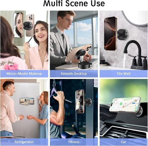 Vacuum Magnetic Car Phone Holder,360° Magnetic Suction Cup Phone Mount,Foldable Strong Magnetic Cell Phone Holder Stand for Car/Gym/Mirror/Kitchen/Smooth Surface,for Mag Safe for All Smartphones in Saudi Arabia