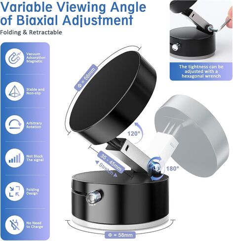 Vacuum Magnetic Car Phone Holder,360° Magnetic Suction Cup Phone Mount,Foldable Strong Magnetic Cell Phone Holder Stand for Car/Gym/Mirror/Kitchen/Smooth Surface,for Mag Safe for All Smartphones in Saudi Arabia
