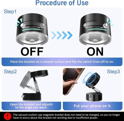 Vacuum Magnetic Car Phone Holder,360° Magnetic Suction Cup Phone Mount,Foldable Strong Magnetic Cell Phone Holder Stand for Car/Gym/Mirror/Kitchen/Smooth Surface,for Mag Safe for All Smartphones in Saudi Arabia