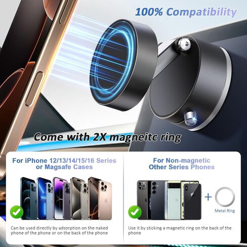 Vacuum Magnetic Car Phone Holder,360° Magnetic Suction Cup Phone Mount,Foldable Strong Magnetic Cell Phone Holder Stand for Car/Gym/Mirror/Kitchen/Smooth Surface,for Mag Safe for All Smartphones in Saudi Arabia