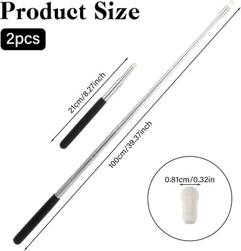 2 Pcs Long Sticks, Telescoping Teaching Presentation Pointers, Multipurpose Teacher Pointer Stick, Wireless Smooth Sensitive Pointers Sticks for Classroom Touchscreen, Black in Saudi Arabia