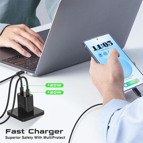 45W Super Fast Charger USB C, 2-Pack Dual Port Type C Charger Fast Charging,with 6/6FT Cable&Cord for Samsung Galaxy S25 Ultra/S24 Ultra/S23/S22/S21/S20+, iPhone16/15 in Saudi Arabia