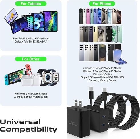 45W Super Fast Charger USB C, 2-Pack Dual Port Type C Charger Fast Charging,with 6/6FT Cable&Cord for Samsung Galaxy S25 Ultra/S24 Ultra/S23/S22/S21/S20+, iPhone16/15 in Saudi Arabia