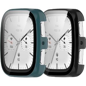 Case for Amazfit Active 2 Square Smart Watch,UYRUREL PC Shell+Tempered Glass Integrated Design,Anti Fall and Scratch Resistant, High-Definition and Transparent,Black+Blue,2 Pack in Kuwait