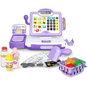 FS Toy Cash Register for Kids, Pretend Play Supermarket Playset with Real Calculator, Play Store Kids Cash Register with Scanner and Credit Card, Learn Counting Toys for Boys and Girls Ages 3 4 5 8 12 in Kuwait