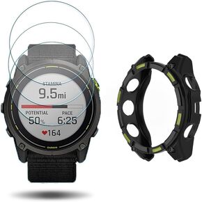 Watch Screen Protector +Watch Case Cover for Garmin Enduro 3, [3-PCS] Tempered Glass Film & Soft TPU Bumper, Anti-Scratch, Bubble-Free, HD Clear, Shockproof Protection (Black Red) in Saudi Arabia
