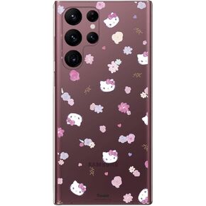 Case for Samsung Galaxy S22 Ultra with Hello Kitty and Flower Pattern - Kawaii Style - Flexible TPU Silicone Case Transparent in Saudi Arabia