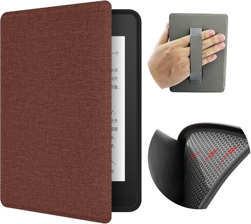 Case for Kindle Paperwhite 2024 with Hand Strap - Fabric Cover with Auto Sleep Wake - Fits 7" Kindle Paperwhite 12th Generation (Brown) in Kuwait