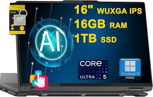 Lenovo Yoga 7 16 2-in-1 AI PC Laptop 16 "Wuxga Touch (Glossy) Intel 12-Core Ultra 5 125U (> I7-1335U) 16GB RAM 1TB SSD Propexlit Thunderbrint FHD IR Privacy Camera Win11pro w in Kuwait