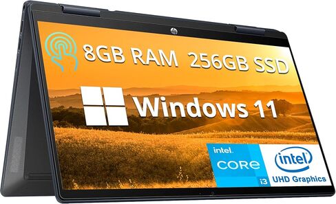 HP Pavilion x360 14" FHD Touchscreen 2-in-1 Laptop, Intel i3-1215U, 8GB RAM, 256GB PCIe SSD, Intel UHD Graphics, 720p Webcam, Wi-Fi, Bluetooth, Windows 11, Blue (Renewed) in Kuwait